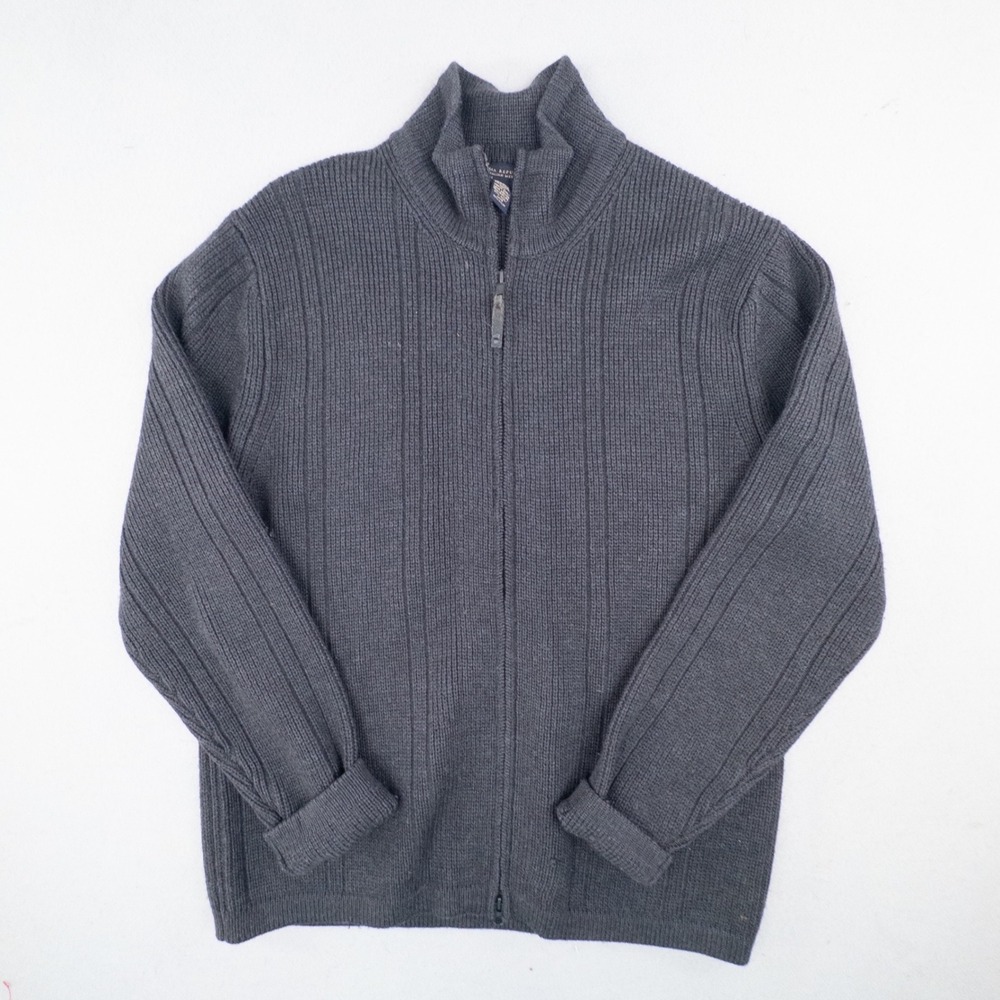 Banana Republic Mens Fine Italian Merino Wool Full Zip Sweater Large Gray Ribbed